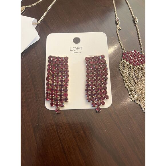 Loft Outlet Necklace Earrings Set NEW Red Rhinestones Holiday Christmas Party - Picture 4 of 6